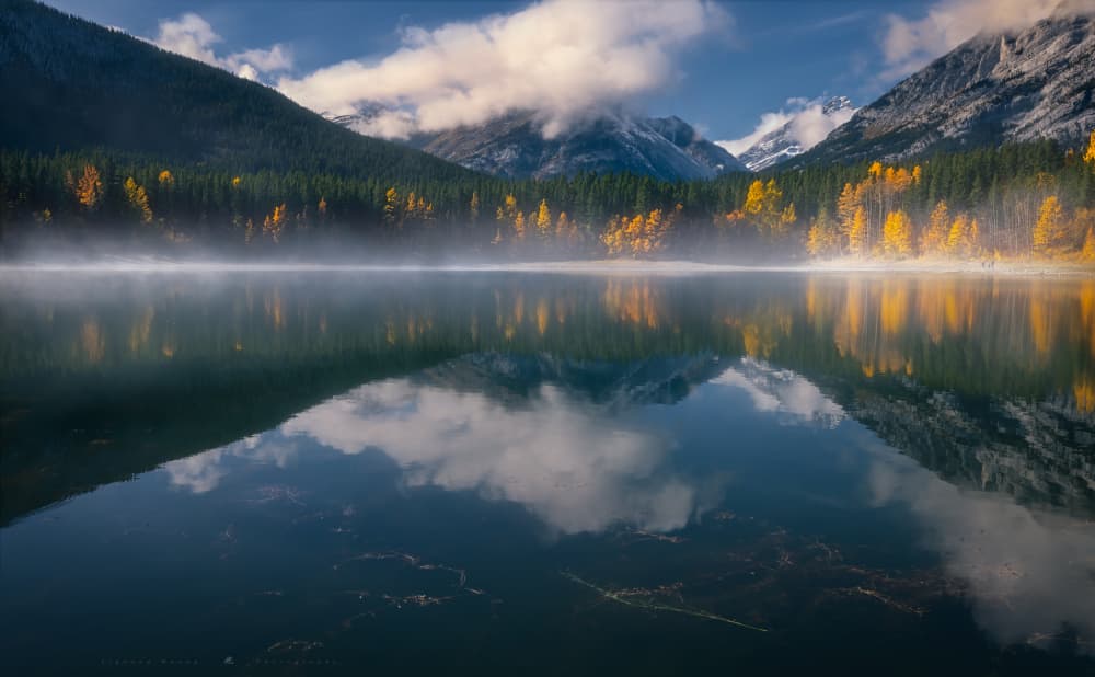 Misty Autumn Lake Reflections by Liguang Huang — canvas wall art