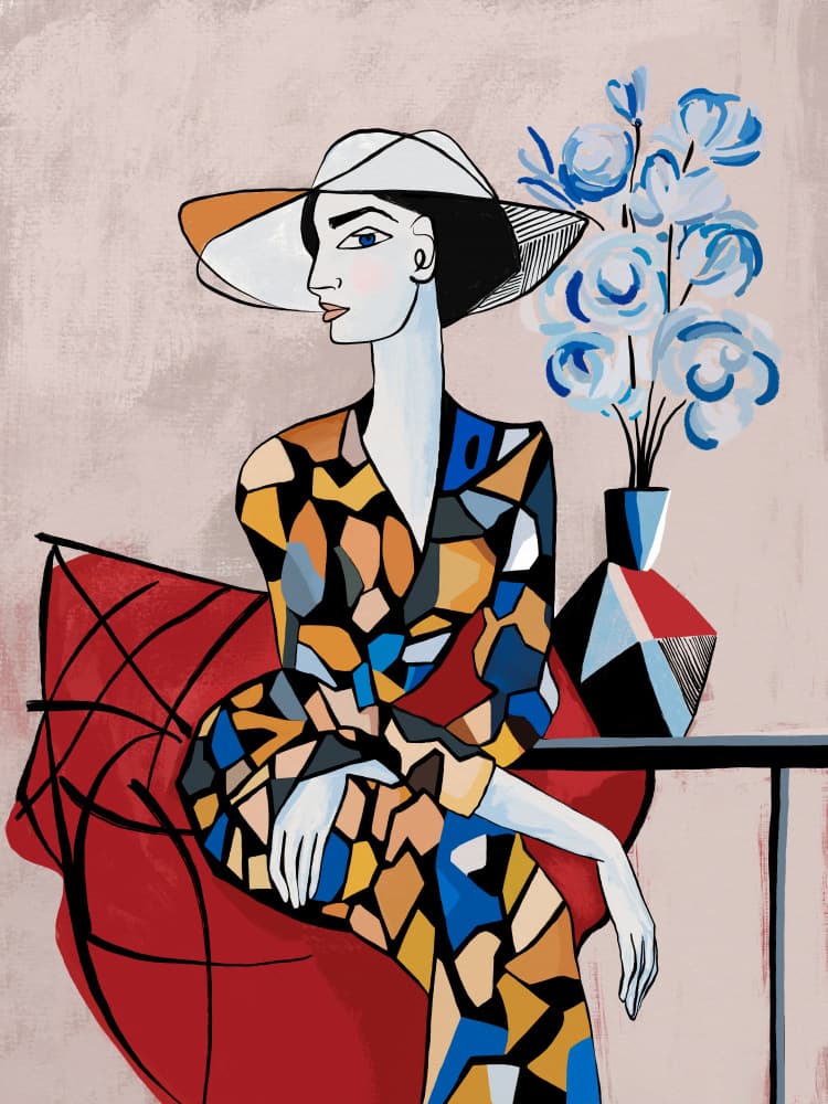 Elegant Woman in Hat by CATS AND DOTZ — canvas wall art