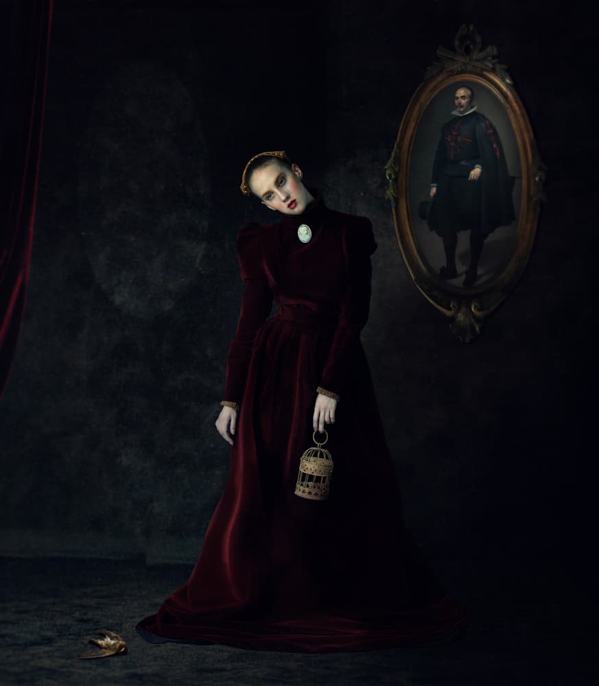 Gothic Red Dress Portrait by Svetlana Melik-Nubarova — canvas wall art