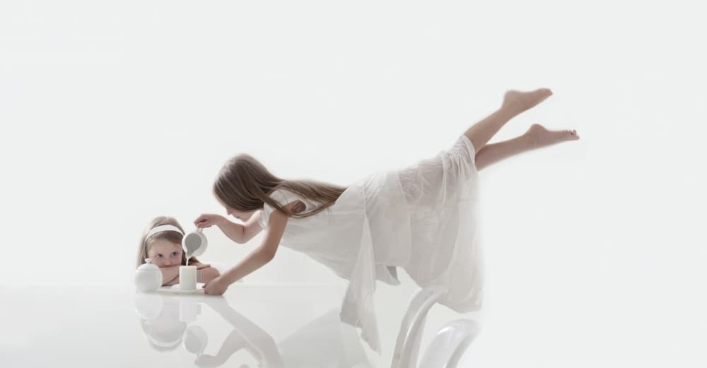 Floating Girls Tea Party by Elena Karagyozova — canvas wall art
