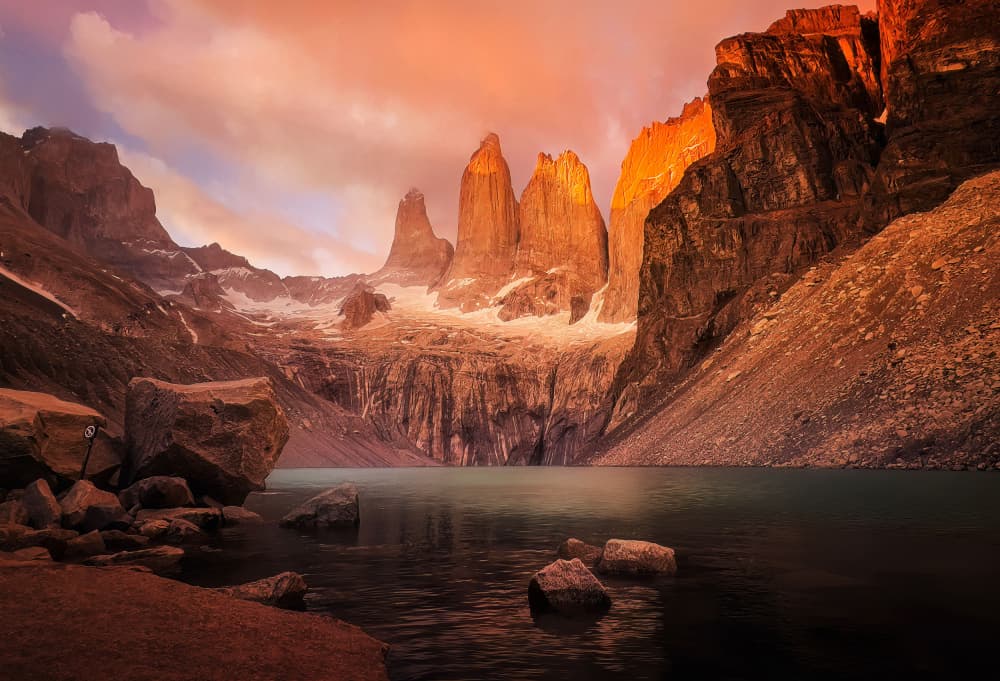 Towers of Patagonia Sunset by Yun Gong — canvas wall art