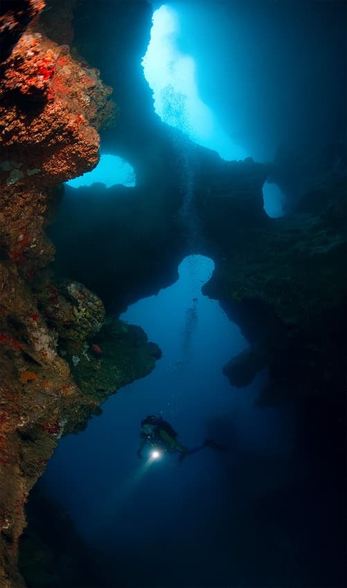 Scuba Diver Cave Exploration by Andrey Narchuk — canvas wall art