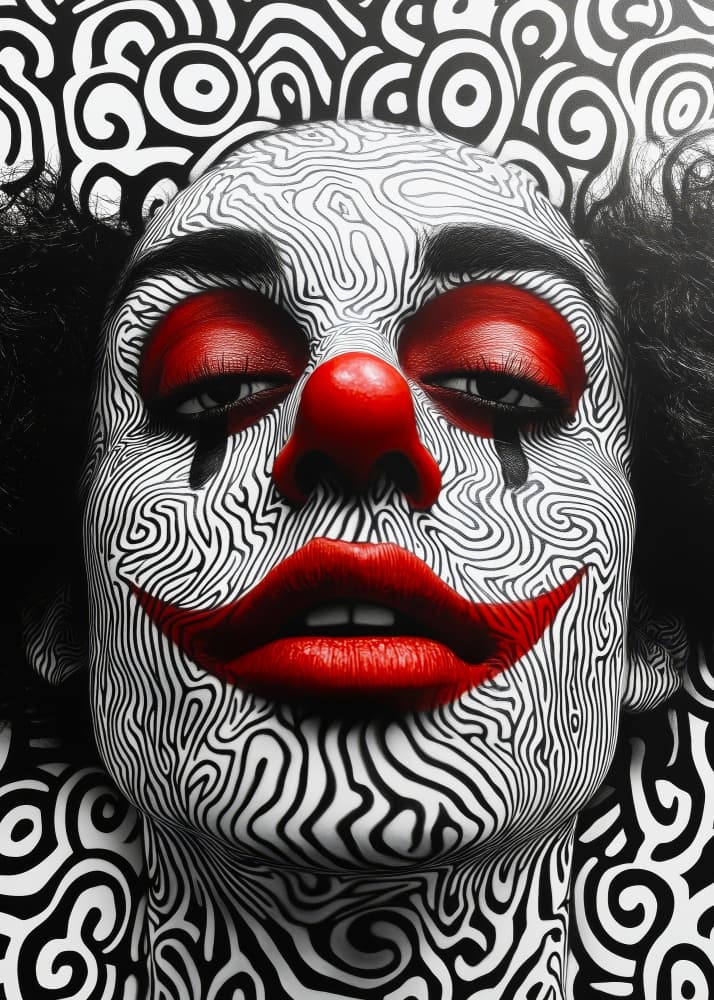 Swirling Clown Face by Justyna Jaszke — canvas wall art