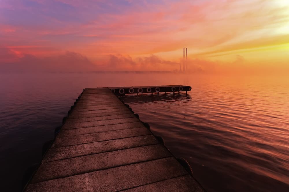 Sunset Pier Industrial View by Tomasz Rojek — canvas wall art
