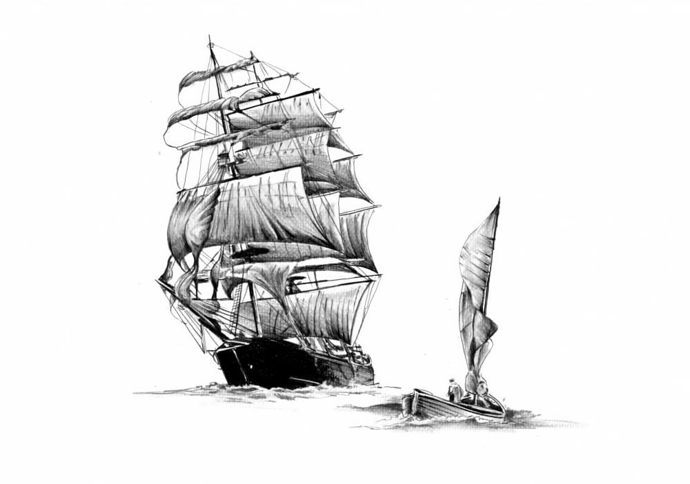 Sailing Ship and Skiff by Kulik — canvas wall art