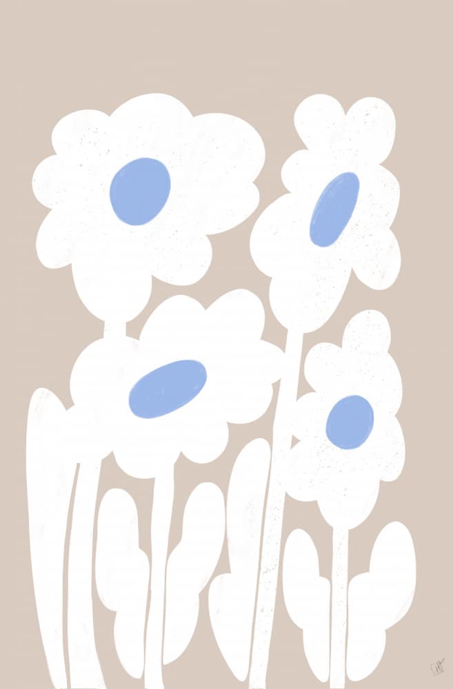 Playful Blue Flowers by Anne-Marie Volfova — canvas wall art