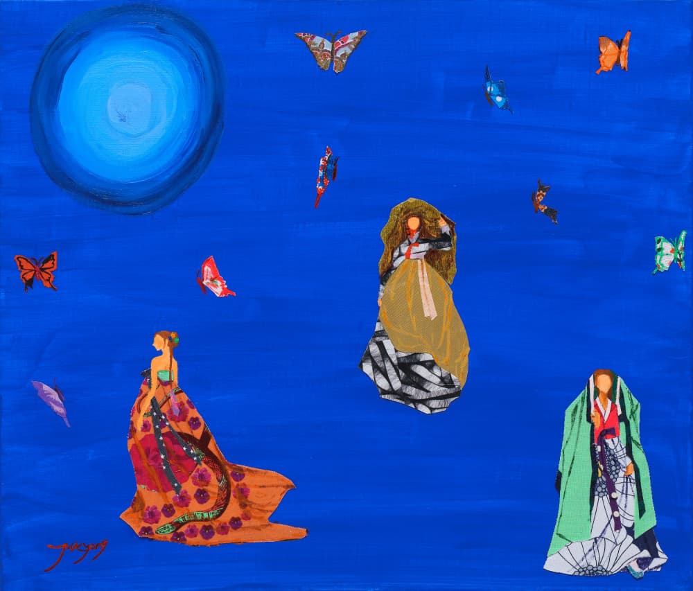 Elegant Women Flying Butterflies by Jukyong Park — canvas wall art