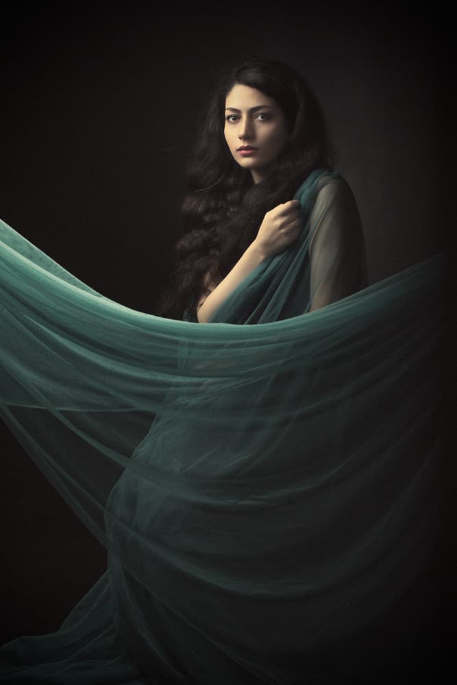 Elegant Woman in Teal by Mehdi Mokhtari — canvas wall art