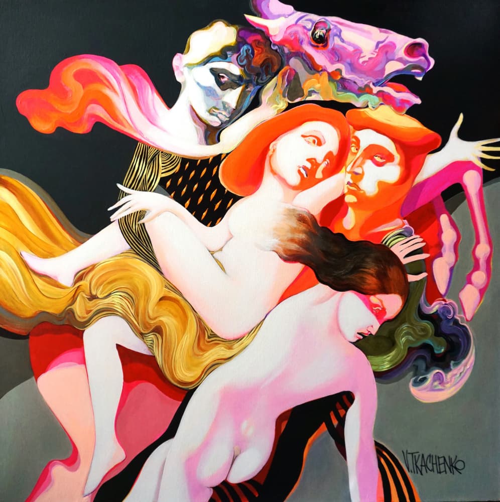 Surreal Figures Embrace by Victor Tkachenko — canvas wall art