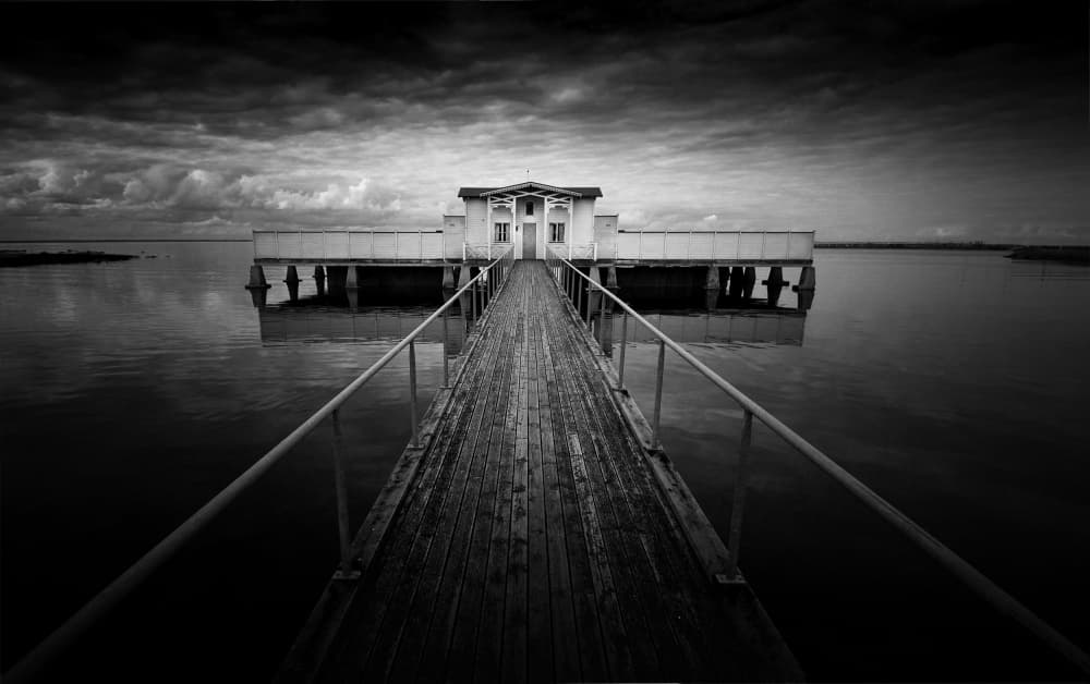 Solitary Pier House by Erik Engström — canvas wall art