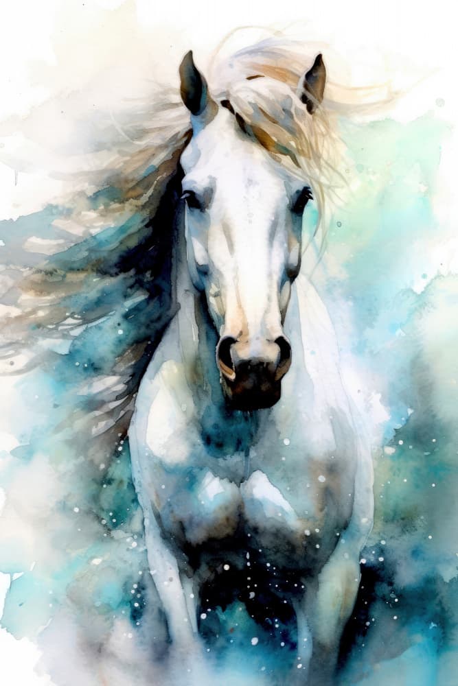 White Horse Watercolor Spirit by Justyna Jaszke — canvas wall art