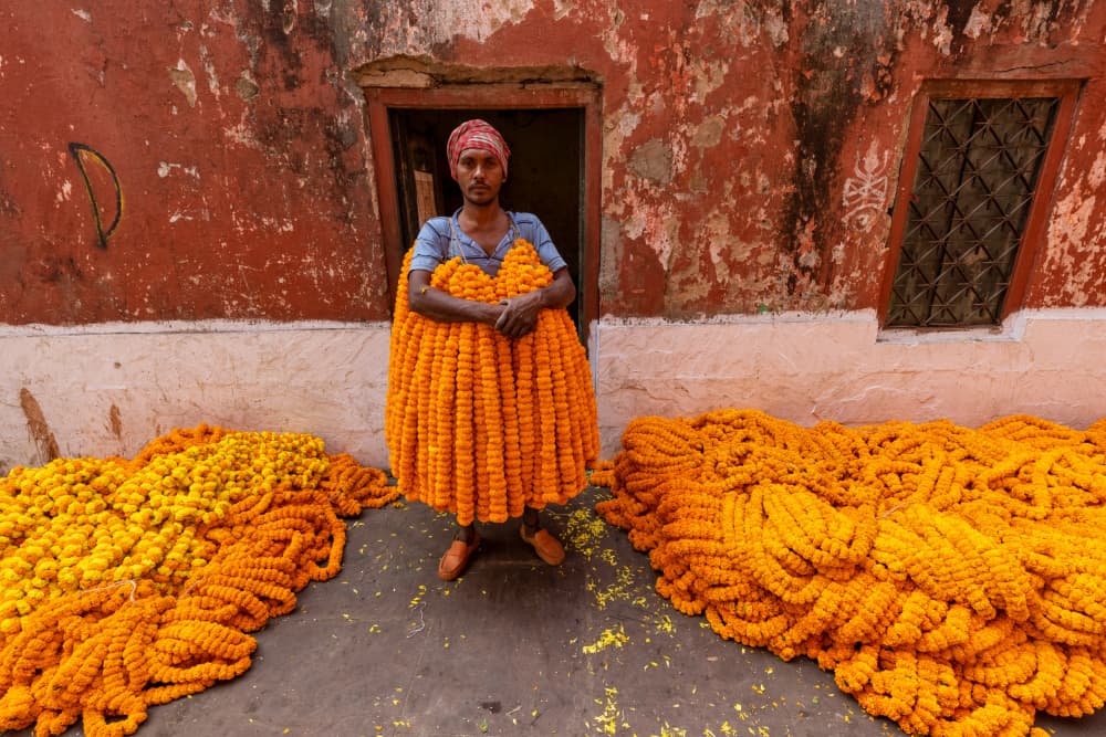 Marigold Garlands Vendor by Azim Khan Ronnie — canvas wall art