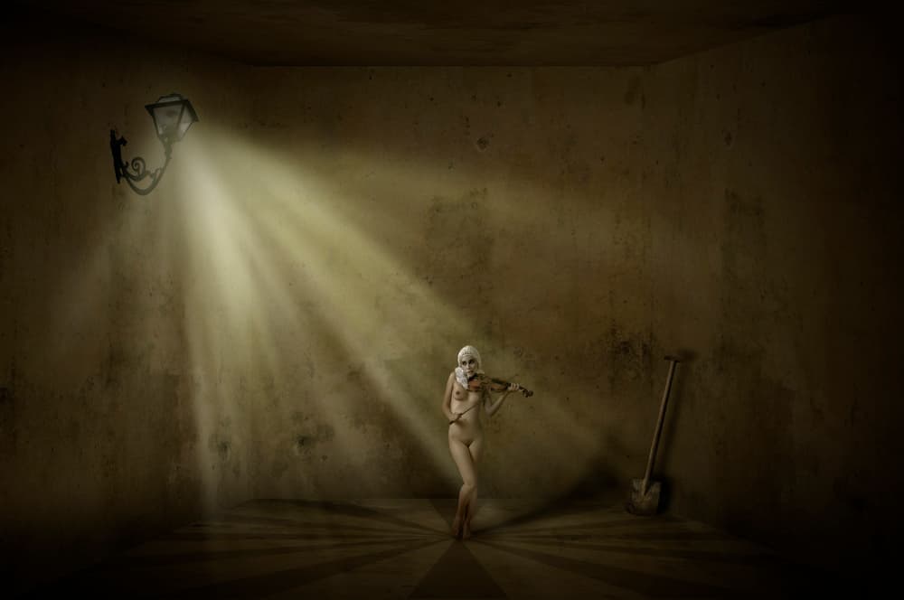 Masked Violinist in Light by Christine von Diepenbroek — canvas wall art
