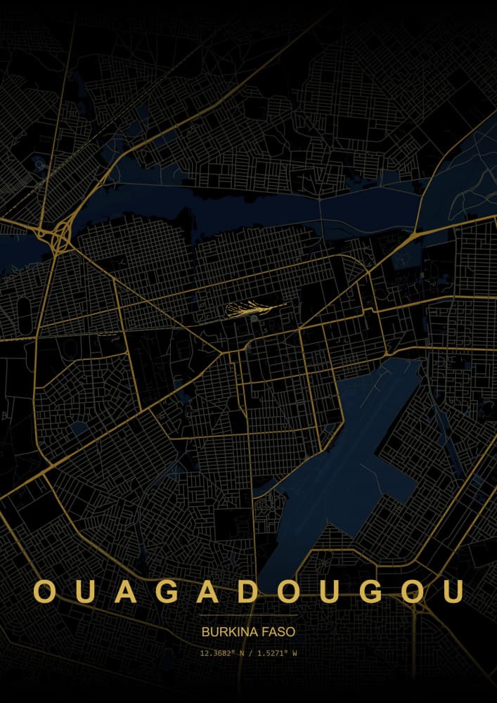 Golden Ouagadougou Map by HUGO — canvas wall art