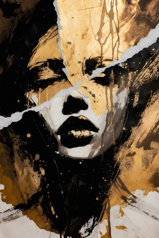 Black Gold Abstract Face by Miguel Bruzual — canvas wall art