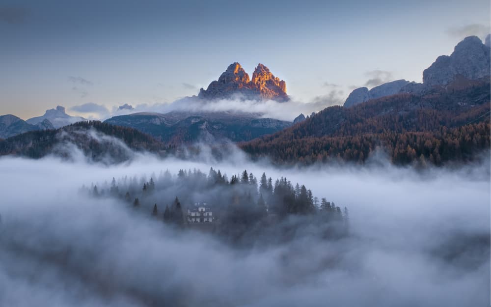 Alpine Home In Morning Fog by Songlin Xu — canvas wall art