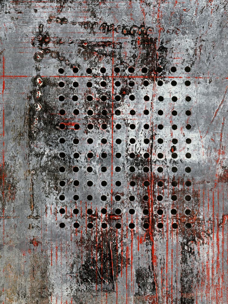 Distressed Red Metal Grid by Petr Strnad — canvas wall art