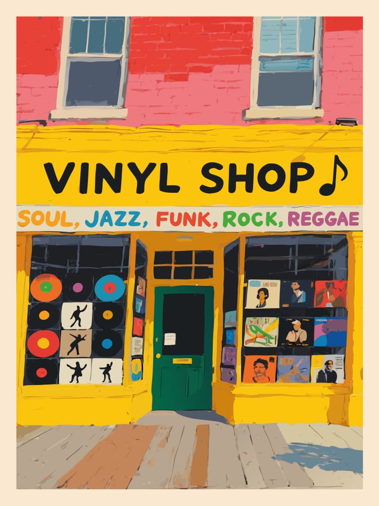 Colorful Vinyl Shop by WallChart Art Studio — canvas wall art