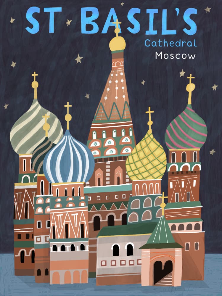St Basil's Cathedral Night by Carla Daly — canvas wall art