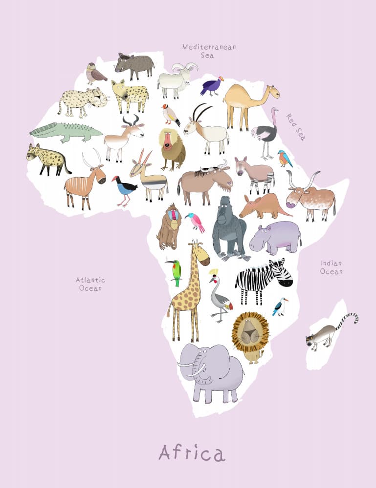 African Animals Map by Carla Daly — canvas wall art