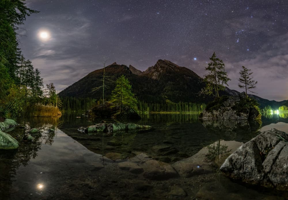 Moonlit Starry Mountain Lake by Keller — canvas wall art