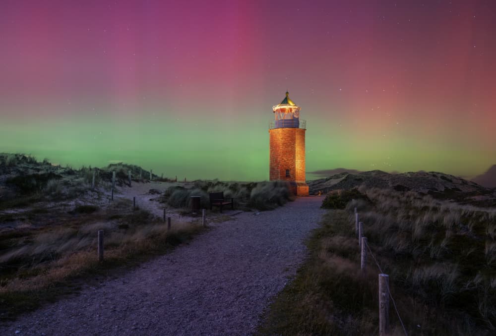 Vibrant Aurora Lighthouse by fotomarion — canvas wall art