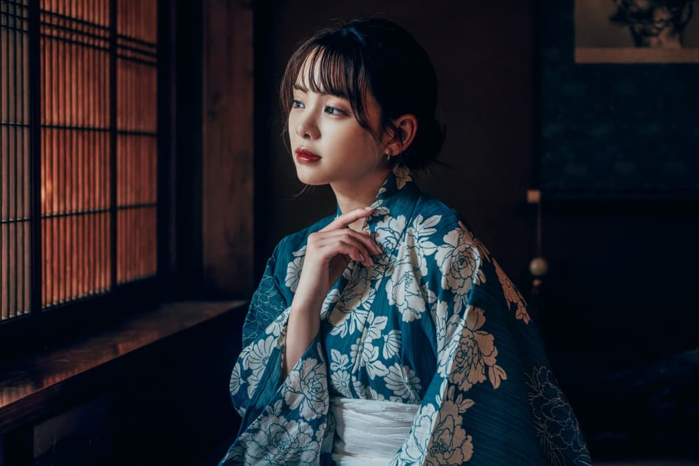Serene Japanese Kimono Woman by Yuzo Fujii — canvas wall art