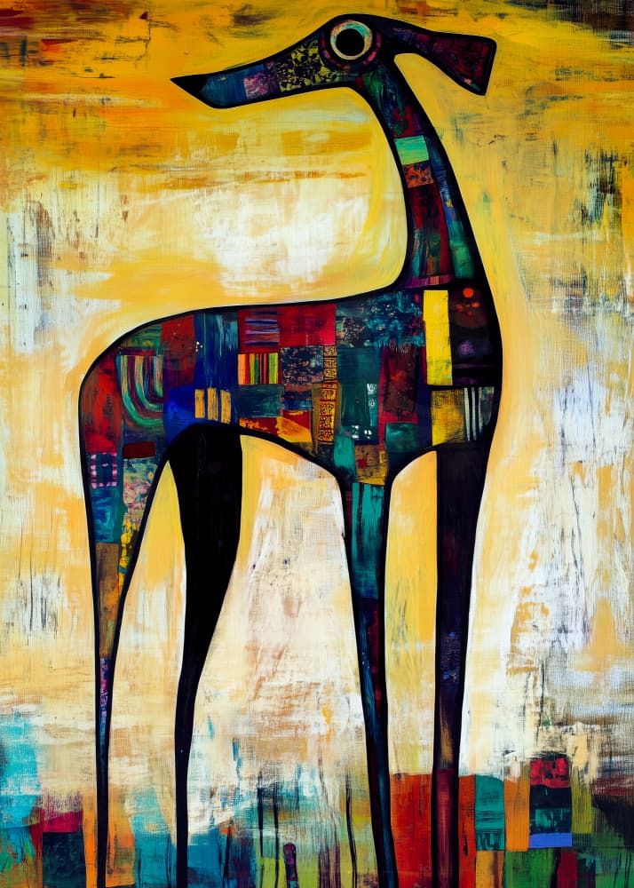 Vibrant Patchwork Dog by Justyna Jaszke — canvas wall art