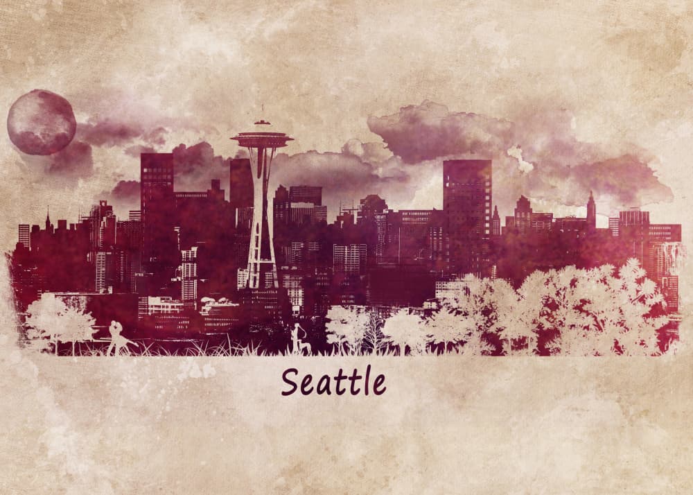 Seattle Space Needle Sunset by Justyna Jaszke — canvas wall art