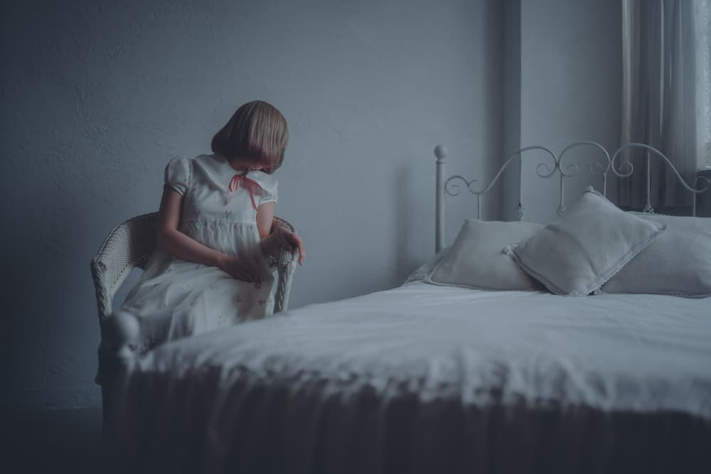 Pensive Girl White Dress by h112o1 — canvas wall art