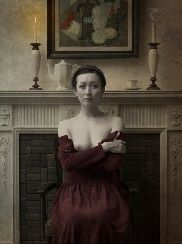Pensive Woman Red Dress by Fuyuki Hattori — canvas wall art