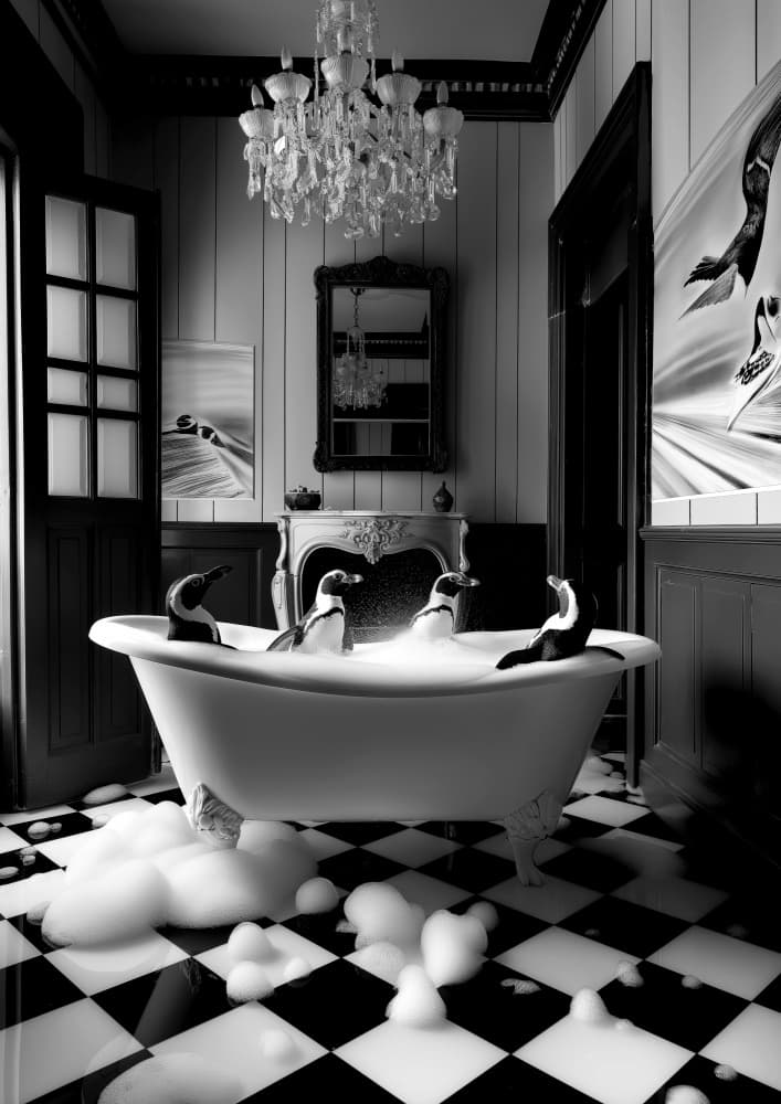 Penguin Spa Day by Niky Rahner — canvas wall art