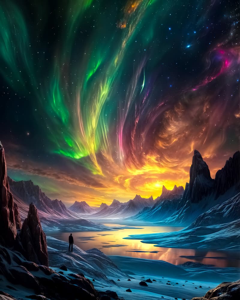 Aurora Over Snowy Mountains by Ritvik takkar — canvas wall art