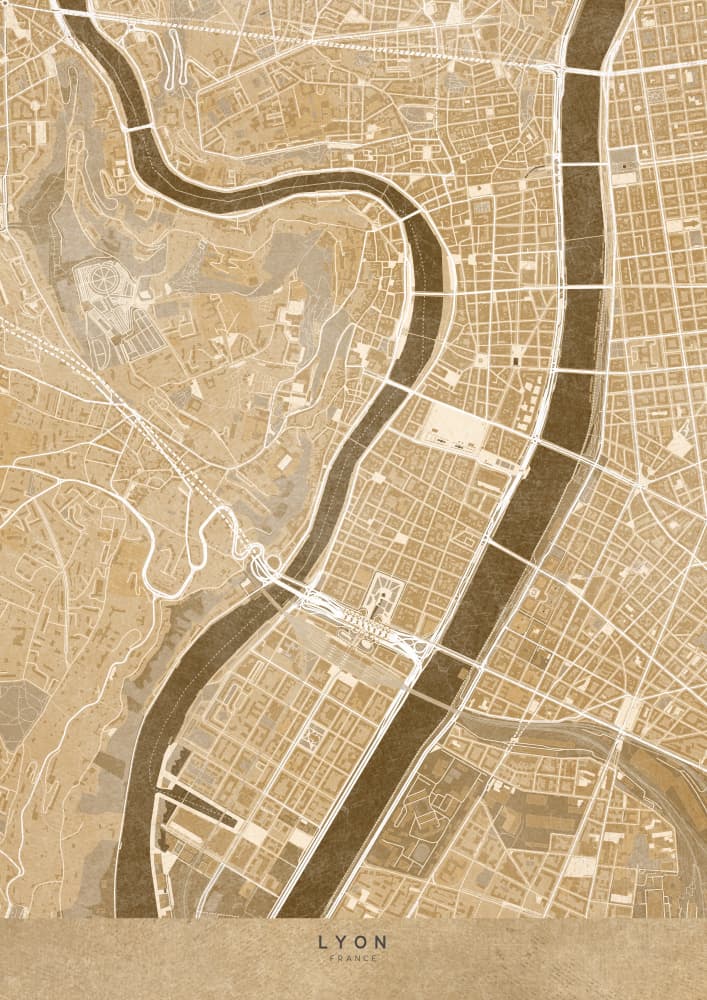 Vintage Lyon City Map by Rosana Laiz Blursbyai — canvas wall art
