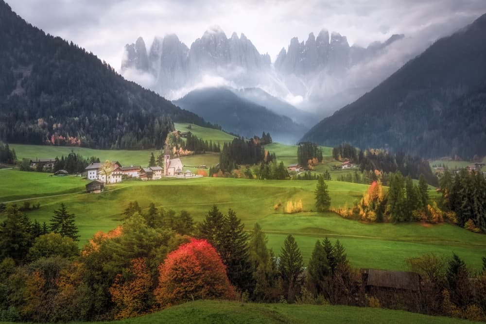Dolomites Valley Autumn by Jianping Yang — canvas wall art