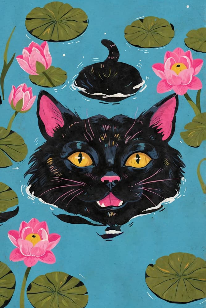 Happy Cat Lotus Pond by The Art Concept — canvas wall art