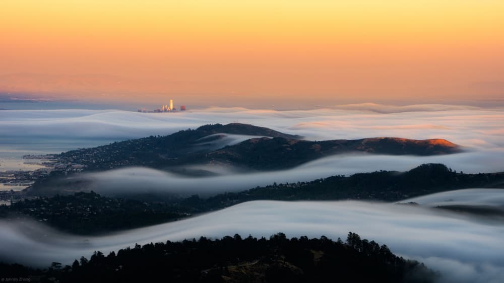 Sunrise Fog City Skyline by Johnny Zhang — canvas wall art