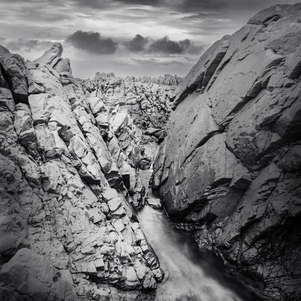 Monochrome Canyon Stream by Ray Truter — canvas wall art