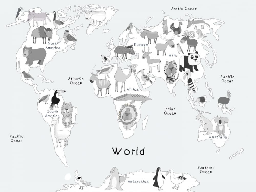 Cartoon World Animals Map by Carla Daly — canvas wall art
