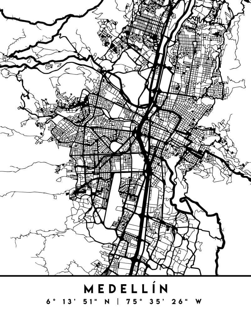 Medellín City Map by Emiliano Deificus — canvas wall art