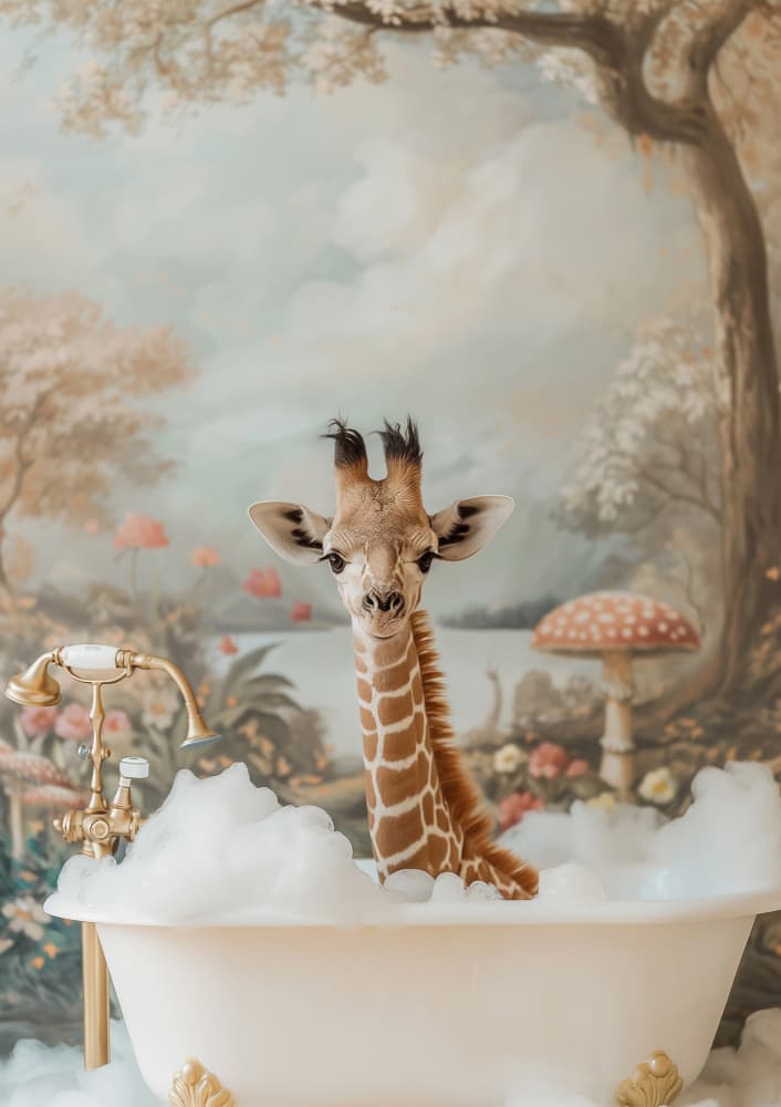 Whimsical Giraffe Bath by Niky Rahner — canvas wall art