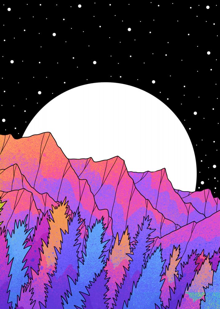 Vibrant Moonlit Mountains by Stephen Wade — canvas wall art