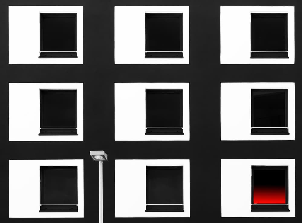 Red Window Grid by Hans-Wolfgang Hawerkamp — canvas wall art