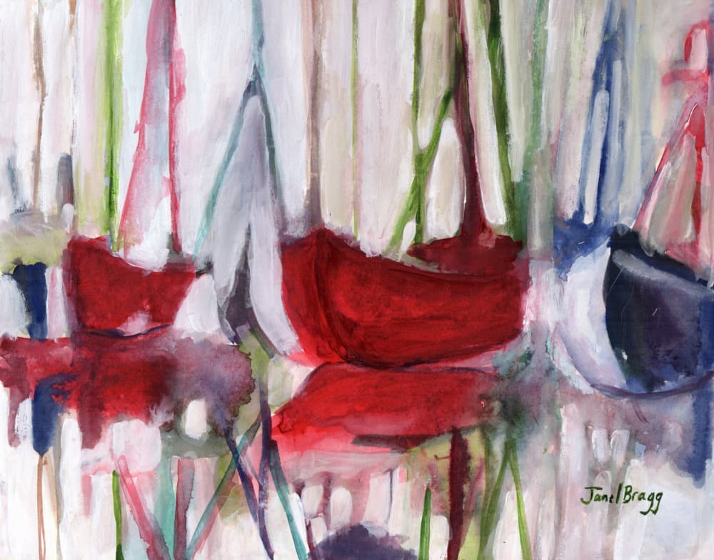 Vibrant Dockside Boats by Janel Bragg — canvas wall art