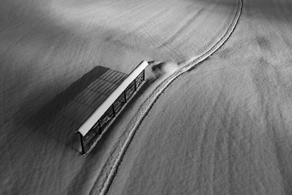 Curved Winter Tracks by Jure Kravanja — canvas wall art