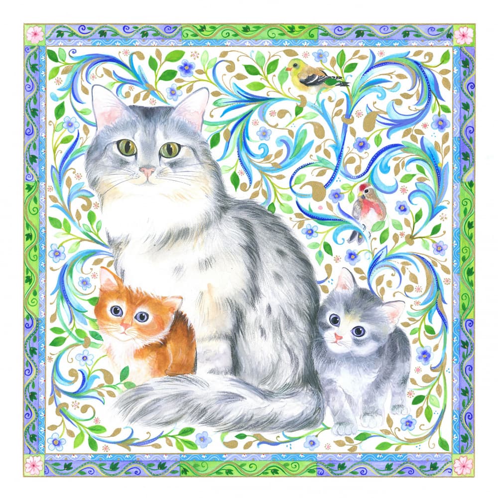 Fluffy Cat and Kittens by Isabelle Brent — canvas wall art