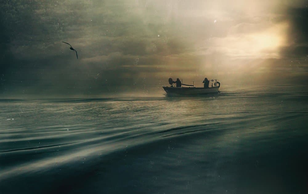 Misty Ocean Fishermen by Elena Arjona — canvas wall art