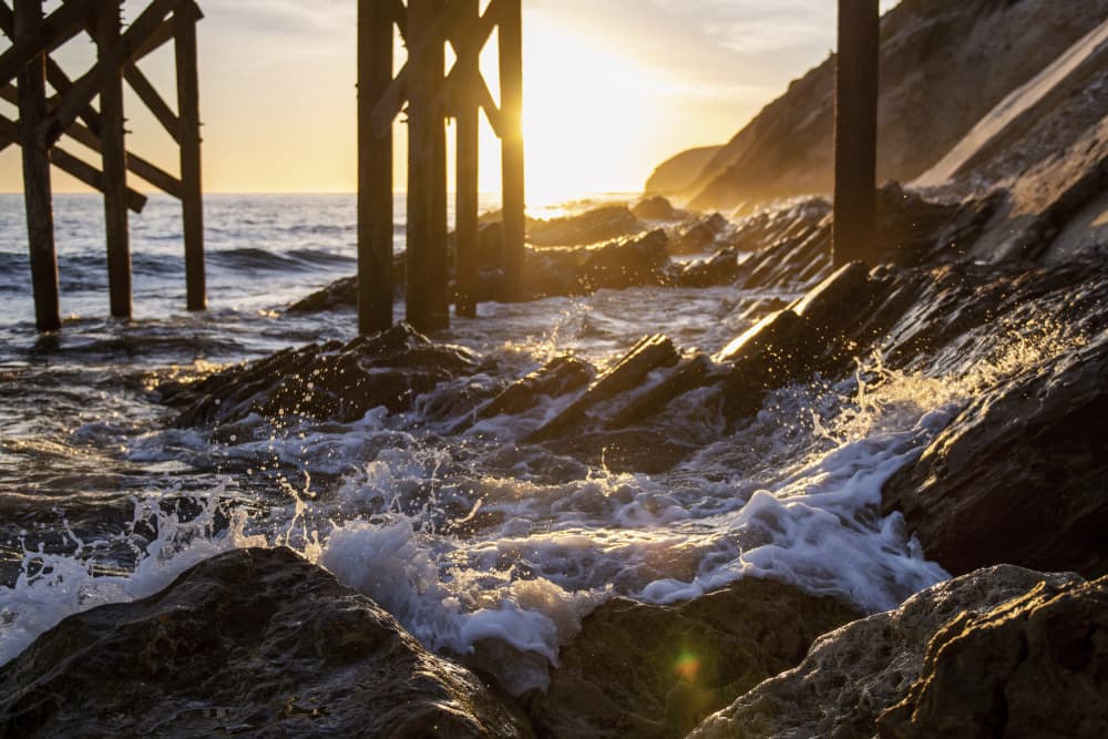 Golden Hour Pier Waves by Tim Mossholder — canvas wall art