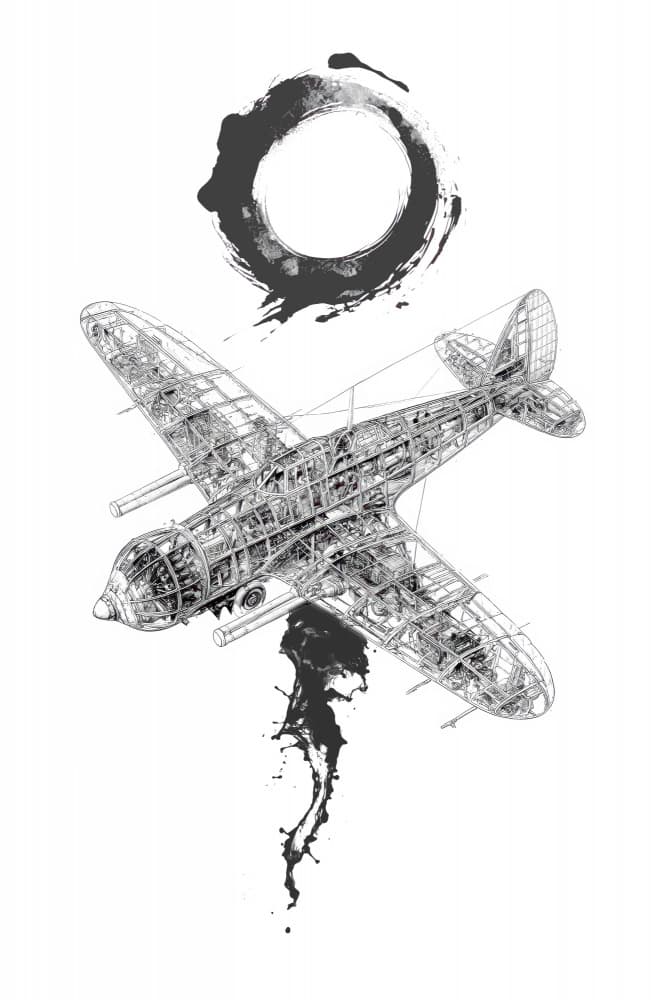 Wireframe Airplane Enso by Rafal Kulik — canvas wall art