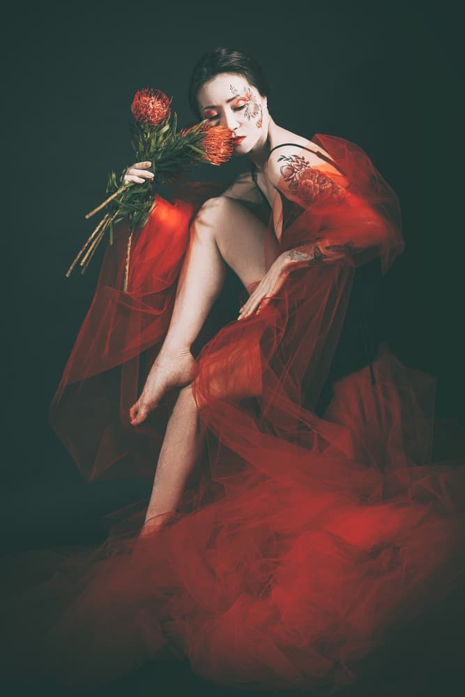 Ethereal Red Tulle Woman by Daisuke Kiyota — canvas wall art